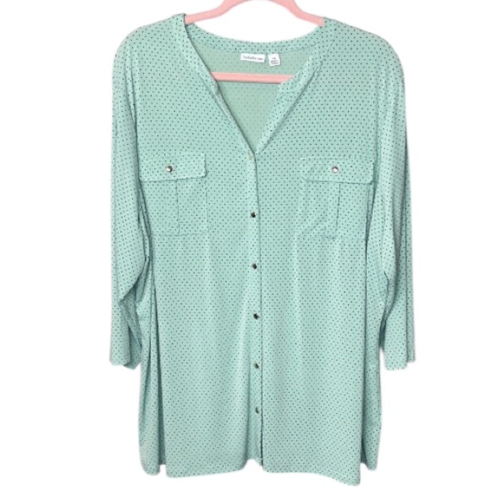 Croft & Barrow -  Light Green Polka Dot Button Down Top - Size 2X
